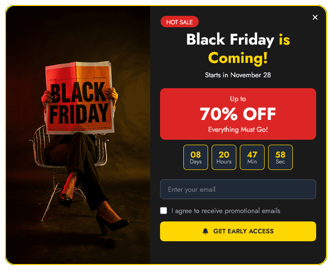 (Black Friday Countdown) Newsletter Sign-up Form Black Friday Pop-up to Grow Email List – 7