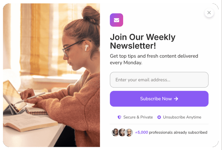 Newsletter Sign-up Form Pop-up to Grow Email List – 8