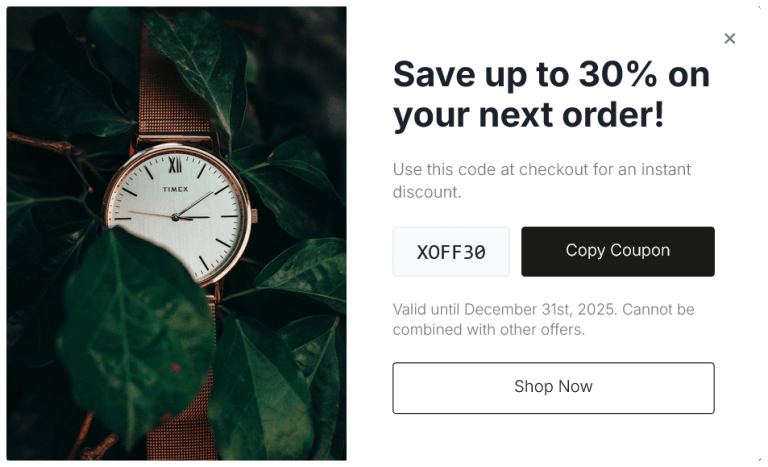 Discount Coupon Pop-up to Increase Sales – 30