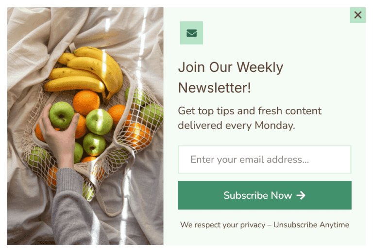 Newsletter Sign-up Form Floating Side Box for Food website to Grow Email List – 11