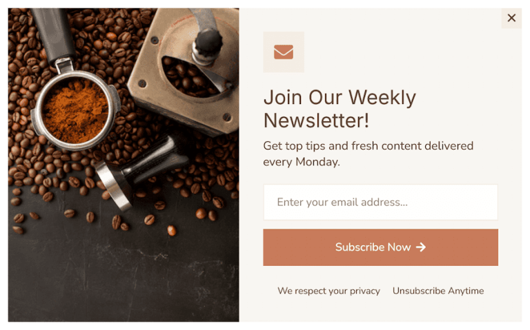 Newsletter Sign-up Form Pop-up for Food website to Grow Email List – 10