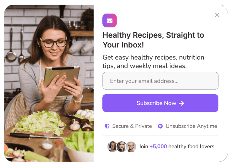 Newsletter Sign-up Form Floating Side Box for Food website to Grow Email List – 9