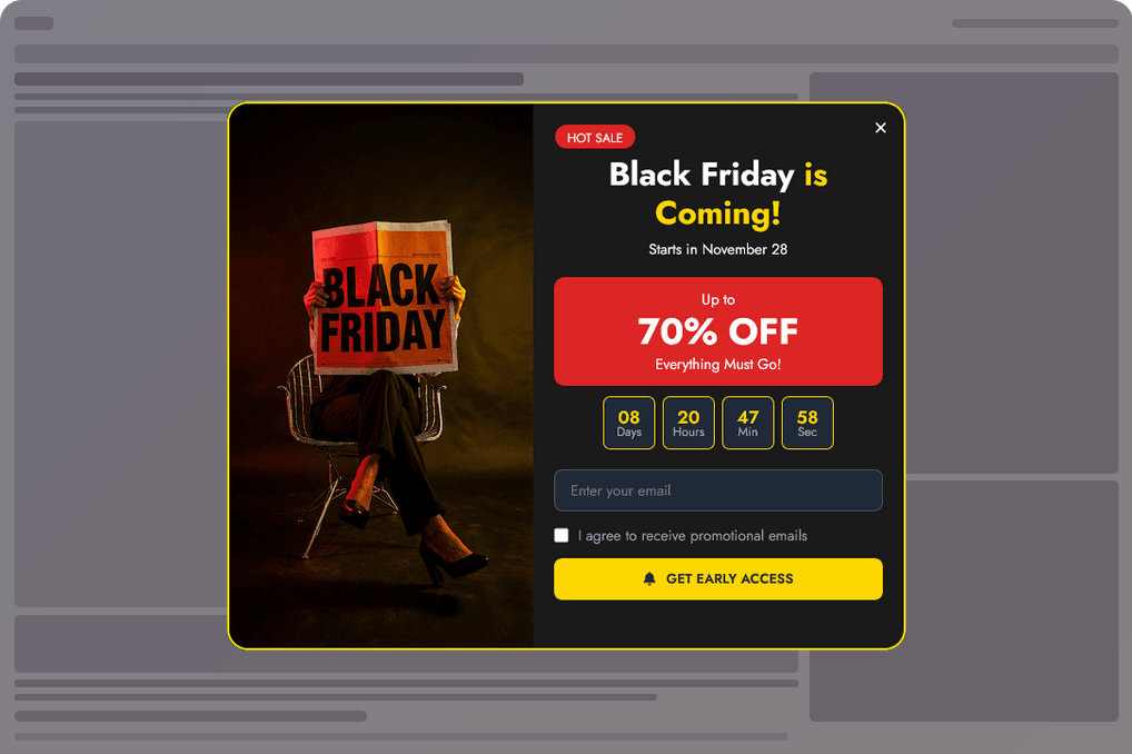 Black Friday offer popup - notifal template 