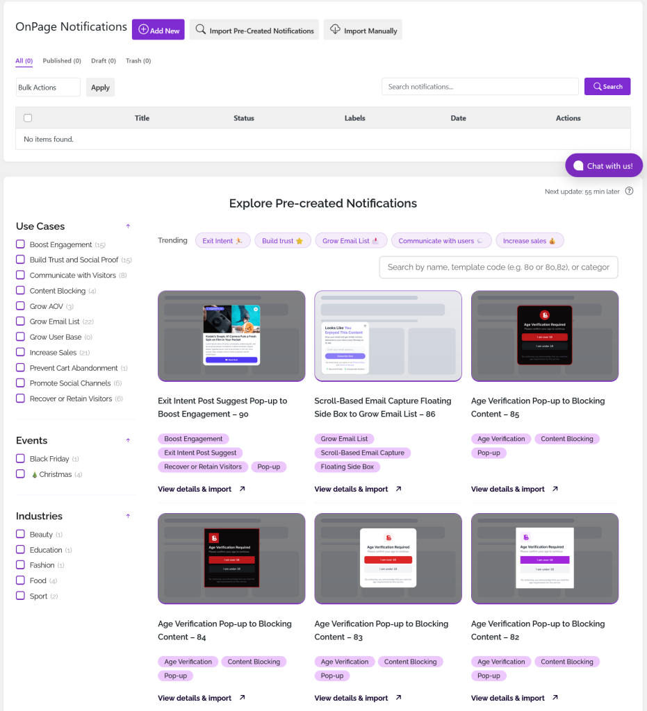 Empty onpage notifications list - Notifal