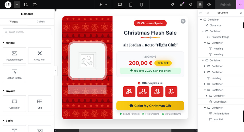 Elementor as Template Builder in Notifal