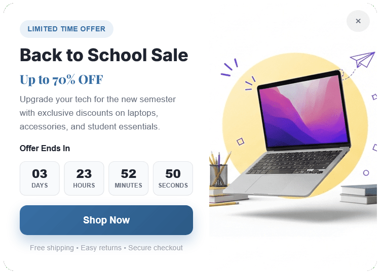 Promote Campaign Back to School Popup to Increase Sales – 105