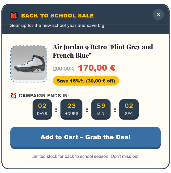 Discounted Products Back to School Popup to Increase Sales – 114
