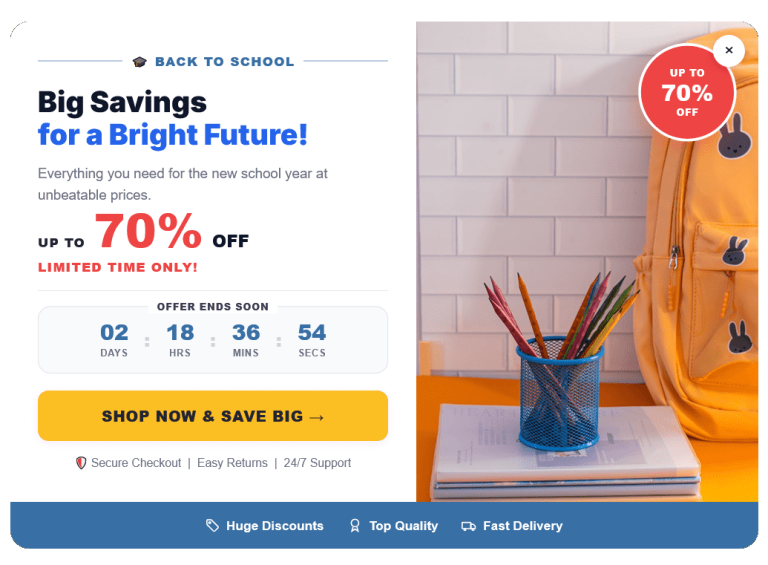 Promote Campaign Back to School Popup to Increase Sales – 101