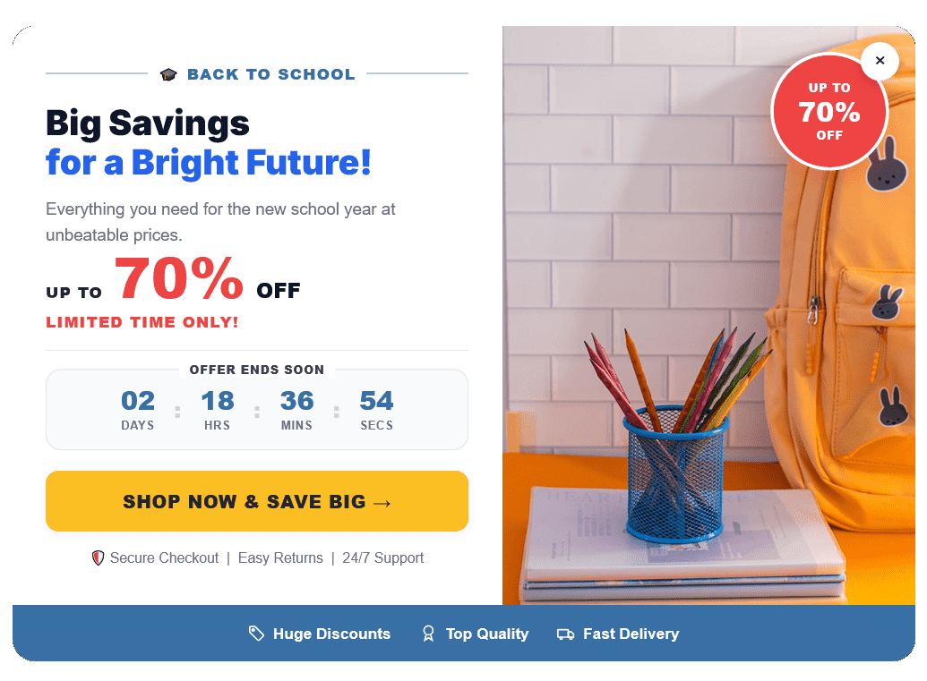 Promote Campaign Back to School Popup to Increase Sales – 101